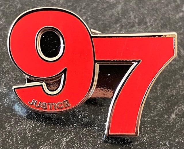 LIVERPOOL JUSTICE FOR THE 97 ENAMEL PIN BADGE - RED - The Badgeman Shop